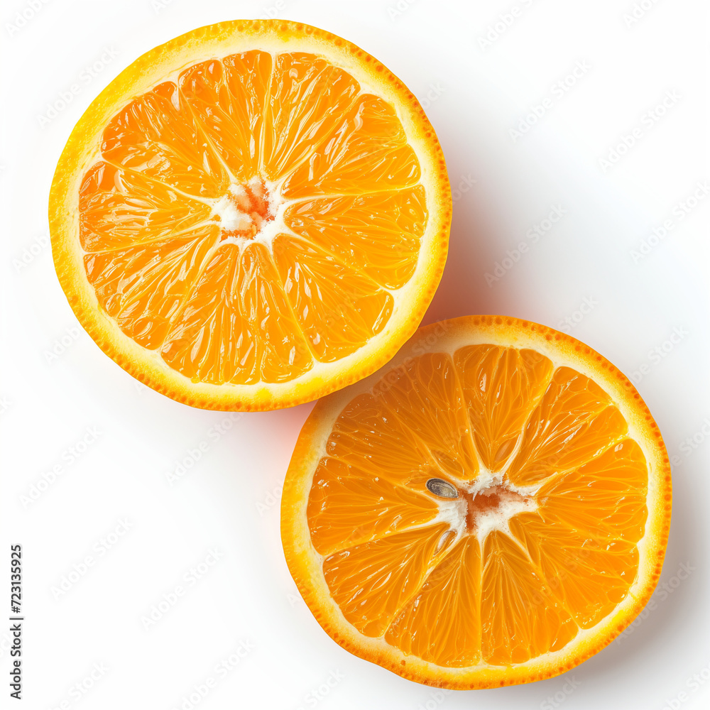 Fototapeta premium Artfully arranged two delicious orange slices with vibrant colors and refreshing appeal