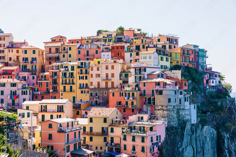 Italian town on cliff with traditional architecture. cinque terr