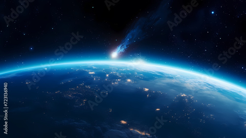 Earth in the cosmic sky, abstract space background of a planet in the universe © Derby