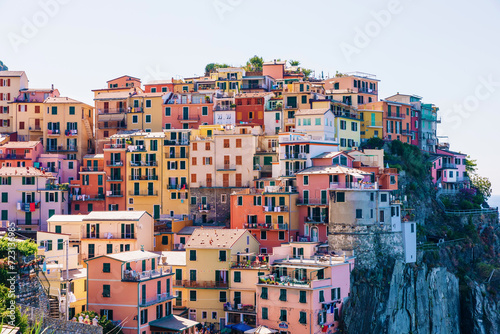 Italian town on cliff with traditional architecture. cinque terr © Ivan
