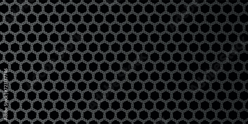 Dark gray abstract wide horizontal banner with hexagon carbon fiber grid.dot pattern