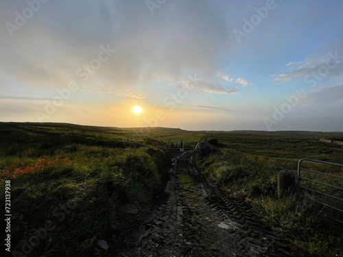 Sunset scenery in the beautiful Burren National Park near Doolin and Cliffs of Moher in County Clare - Ireland