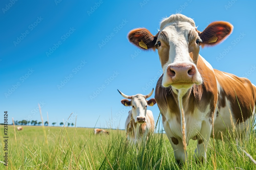 Cows Grazing in Sunny Pasture