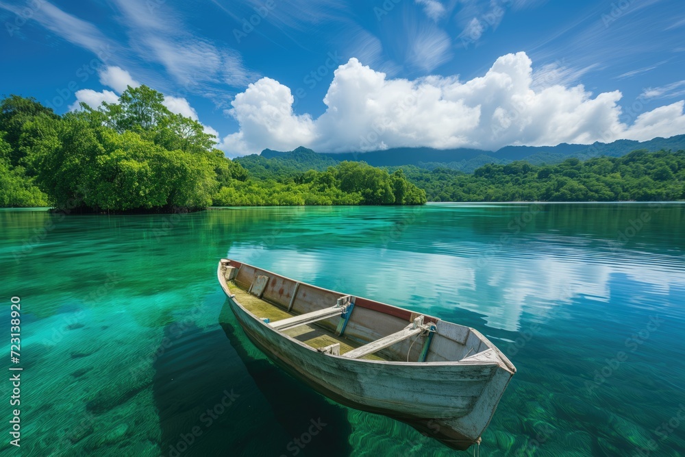 Lonely Boat on a Peaceful Lake