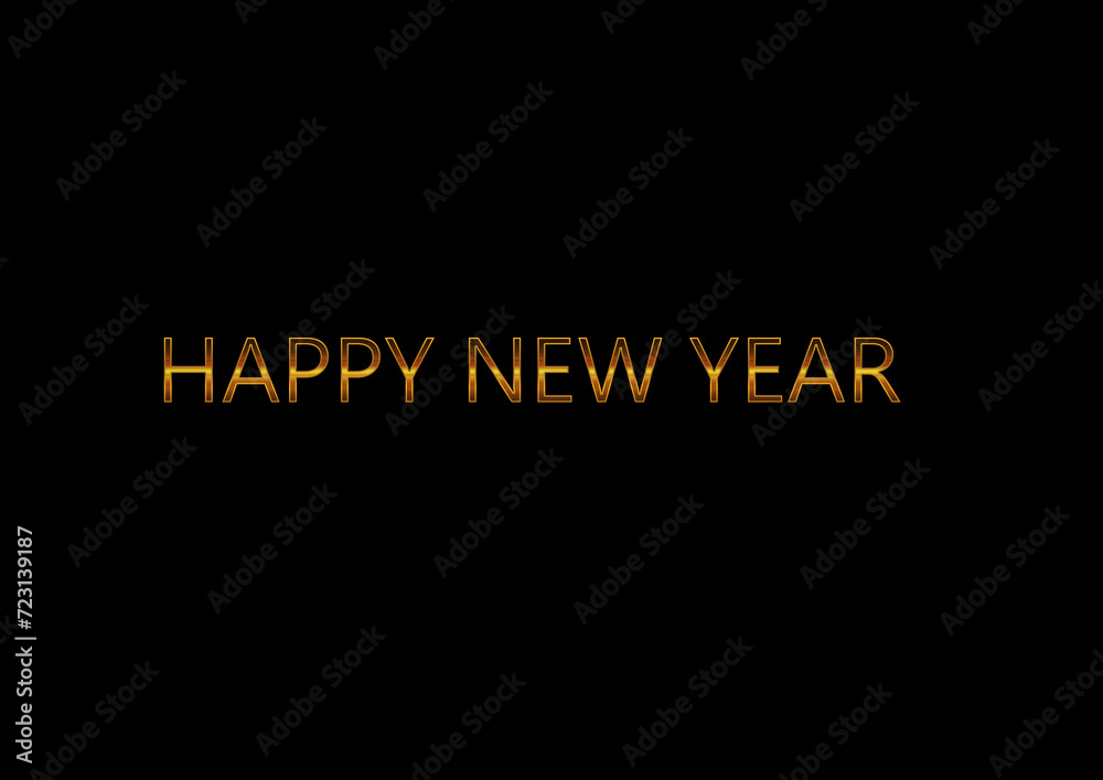 Fototapeta premium Happy new year. Golden background for flyer, poster, sign, banner, web, header. Abstract golden symbol text, type, quote. Light blur backdrop. 