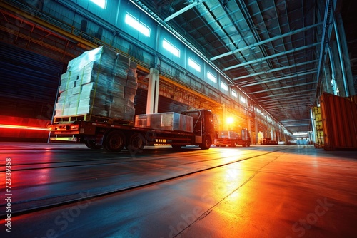 Industrial Warehouse Logistics with Loaded Trucks