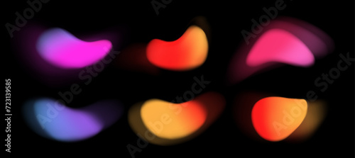Set of blurred gradient texture and halftone element.  Noise effect. Blend mesh. Blob shape. Neon colors. Vector illustration. Isolated. Business technology. Flowing. Watercolor. Liquid. Brush vintage
