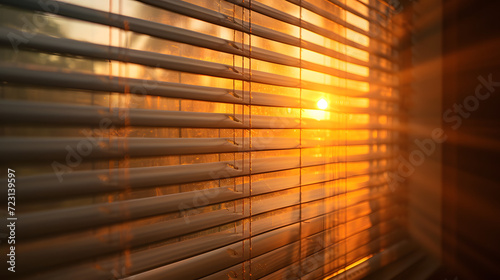 Visible light from the sun penetrating the window blinds