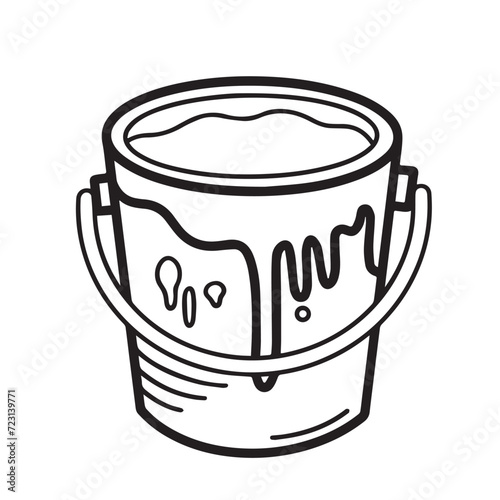 Paint bucket container vector icon illustration isolated on square white background. Simple flat monochrome black and white cartoon art styled drawing. © Amanda Alamsyah