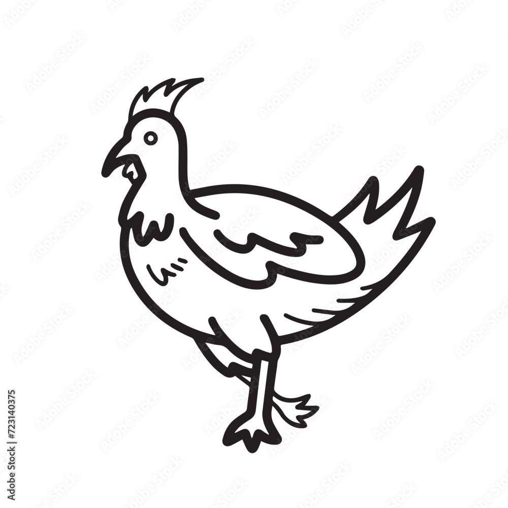 Fototapeta premium Chicken animal vector icon illustration isolated on square white background. Simple flat monochrome black and white cartoon art styled drawing.