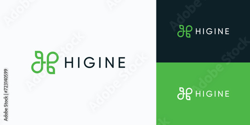 Green leaf letter H initial line vector logo design.