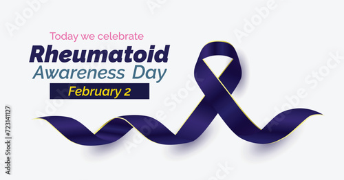 Rheumatoid Awareness Day banner. Violet blue ribbon. Observed on the Febuary, 2.Rheumatoid Awareness Day banner. Violet blue ribbon. Observed on the Febuary, 2.