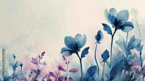 Watercolor floral background with blue flowers