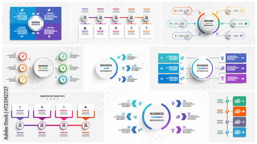 Collection of business infographic design template with options, steps or processes. Can be used for workflow layout, diagram, number options, web design photo