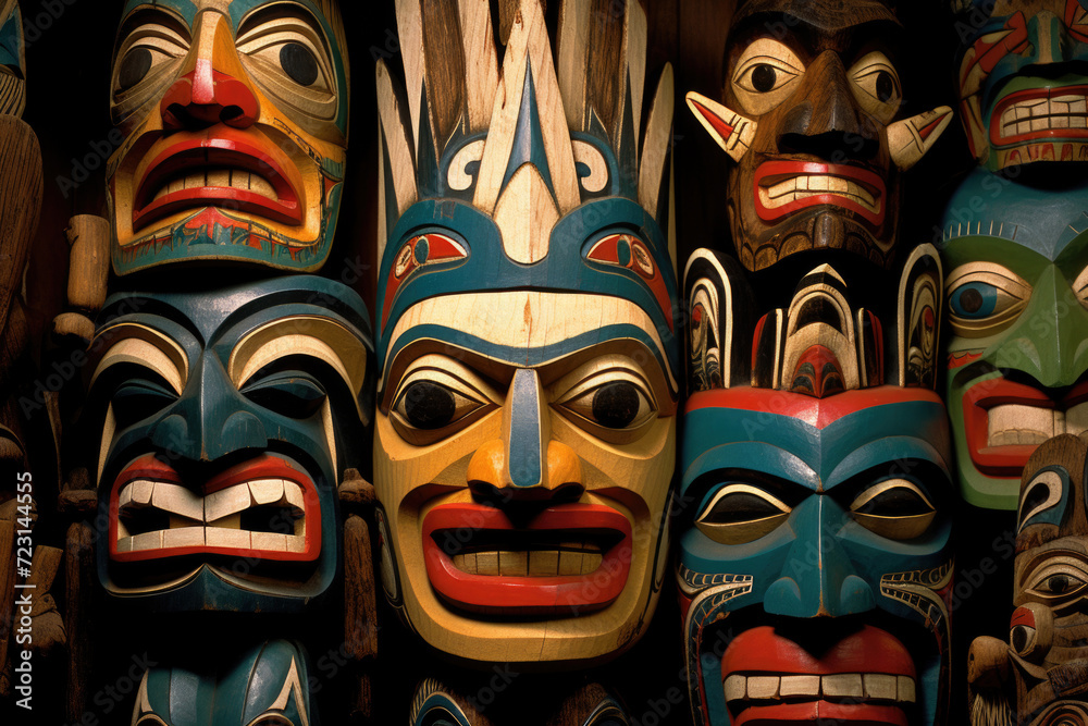 Typical wooden masks in Kathmandu in Nepal. The masks are traditionally worn at the Mani Rimdu festival to drive out demons and reward believers Typical wooden masks in Kathmandu in Nepal. The masks are traditionally worn at the Mani Rimdu festival to drive out demons and reward believers
