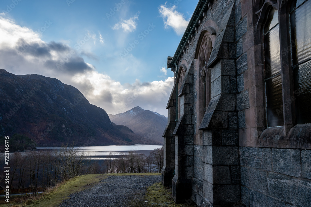 Fototapeta premium Saint Mary & Saint Finnan Church. Glenfinnan, Scotland. Januari 4 2024.