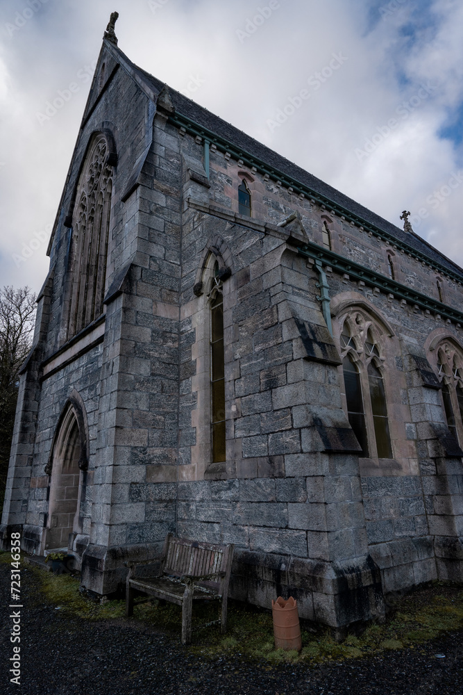Fototapeta premium Saint Mary & Saint Finnan Church. Glenfinnan, Scotland. Januari 4 2024.