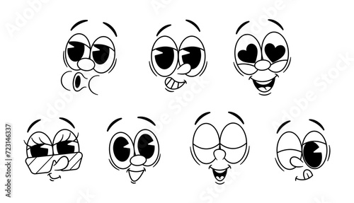 Whimsical Retro Cartoon Emoji Vector Set, Featuring Monochrome, Nostalgic Characters That Evoke The Charm Of Animation