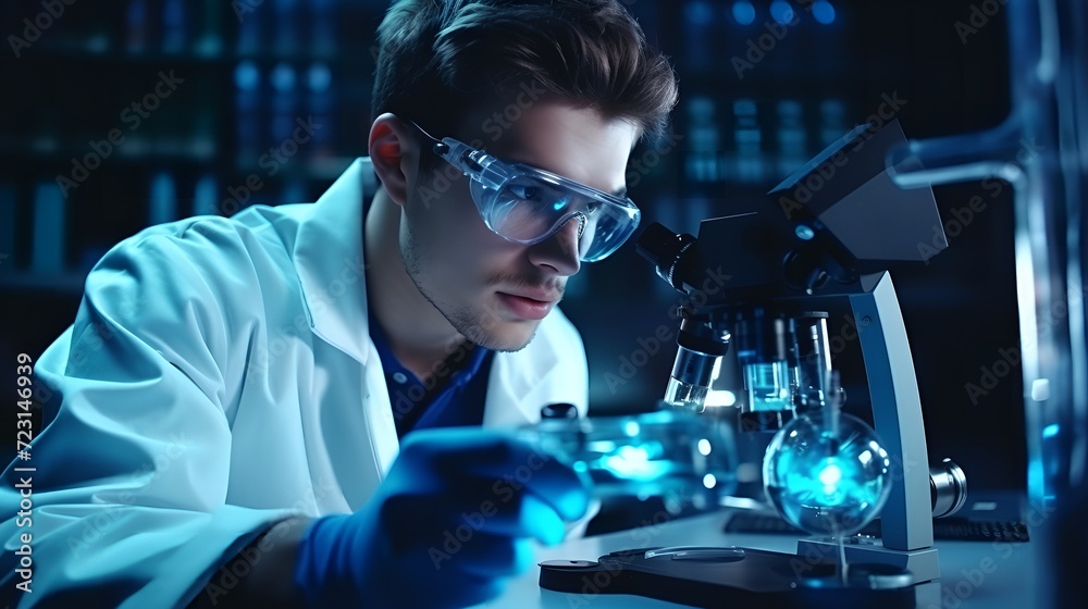 Scientific Discovery: Researcher Analyzing Samples Under Microscope Scientific Discovery: Researcher Analyzing Samples Under Microscope