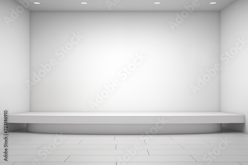 Realistic white wall pedestal podium set. Minimal scene for product display presentation. Stage for showcasing. Geometric platform. Minimal empty background. © Anastasiia