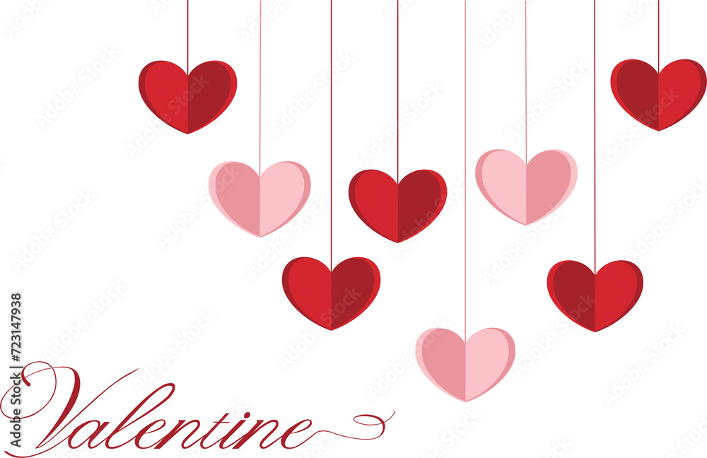 illustration valentines day background with Hanging hearts decoration or valentines day greeting card background