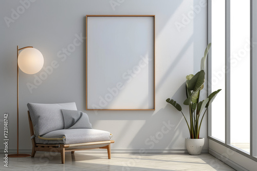 Frame mockup with ISO A paper size, showcasing a living room wall poster mockup against a modern interior design background, presented in a 3D render.
