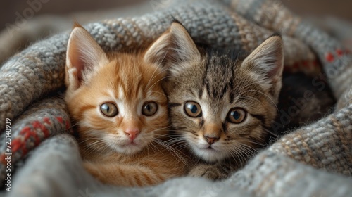 Playful Kittens, Adorable close-up of playful kittens engaged in cute interactions, conveying warmth and coziness © Nico