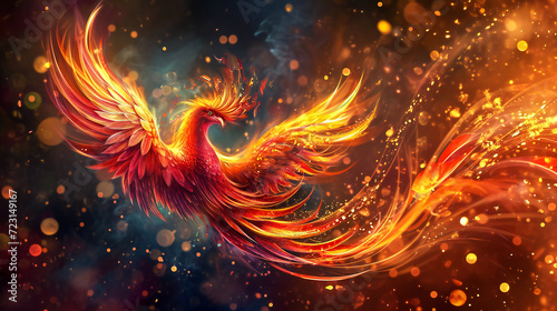 A magnificent stylized phoenix bird. Rebirth concept and symbol.
