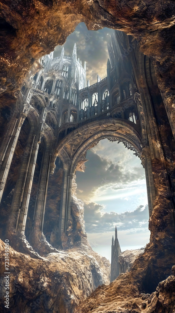 Naklejka premium Fantasy architecture concept of gothic arch structure