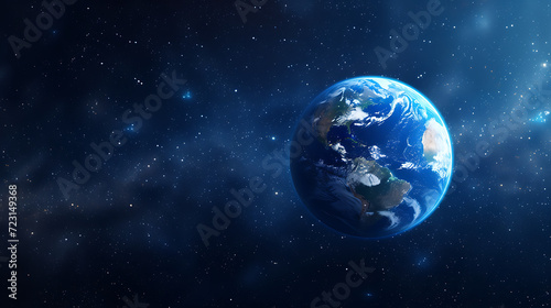 a blue earth in space with stars in