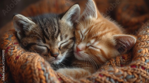 Playful Kittens, Adorable close-up of playful kittens engaged in cute interactions, conveying warmth and coziness