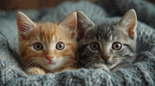 Playful Kittens, Adorable close-up of playful kittens engaged in cute interactions, conveying warmth and coziness