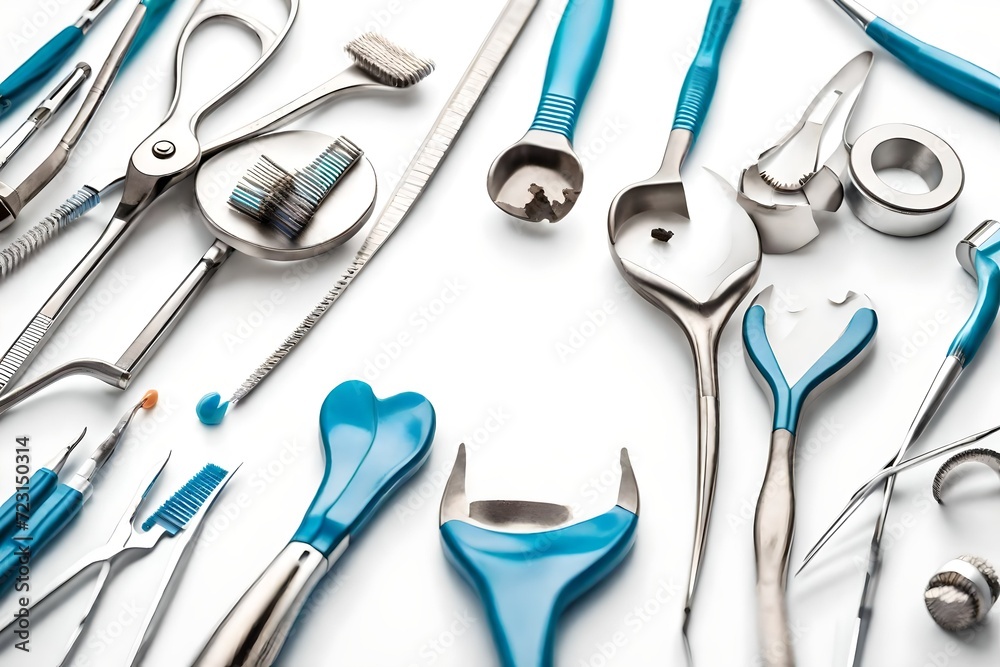 Dental tools and equipment. Over white background Dental tools and equipment. Over white background