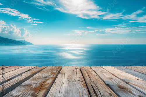 Wooden Tabletop With Ocean Backdrop © Shane