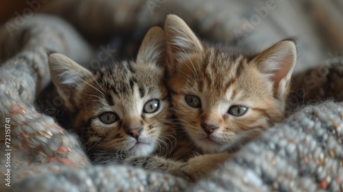 Playful Kittens, Adorable close-up of playful kittens engaged in cute interactions, conveying warmth and coziness © Nico