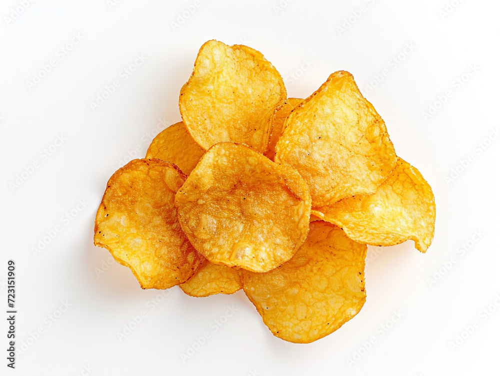 Potato chip isolated on white background. Minimalist style image. Potato chip isolated on white background. Minimalist style image.