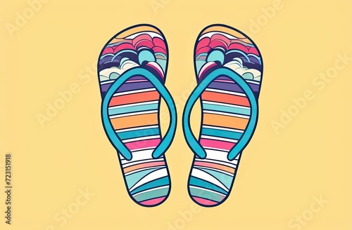 Feet in close-up in beach flip-flops watercolor, minimalism
