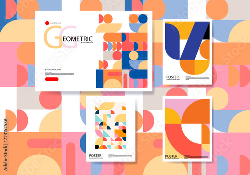 Abstract geometric and shapes bauhaus pattern landing, page, template for cards design vector illustration background.