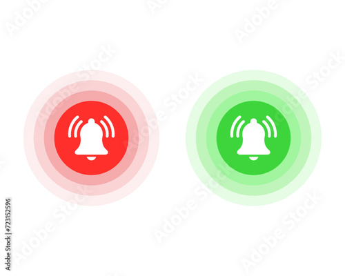 Ringing bell icons in green and red circle shapes. Notification icon vector illustration.