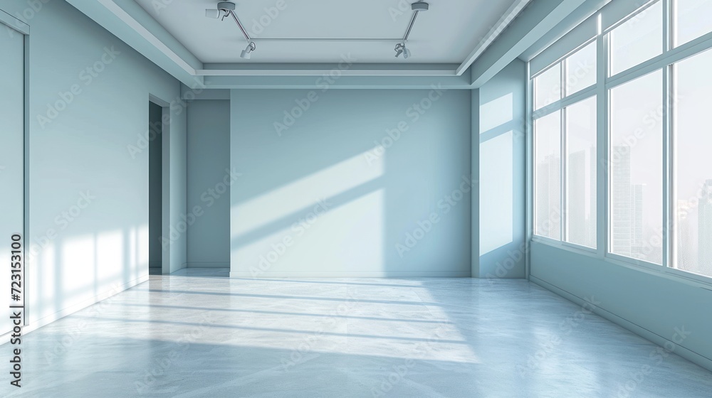 Fototapeta premium Modern apartment design, minimal empty room in pastel colors, bright window