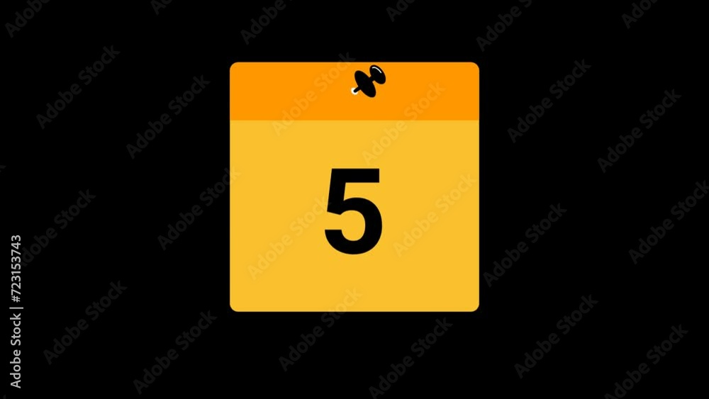 5 number in sticky note Animation with transparent background