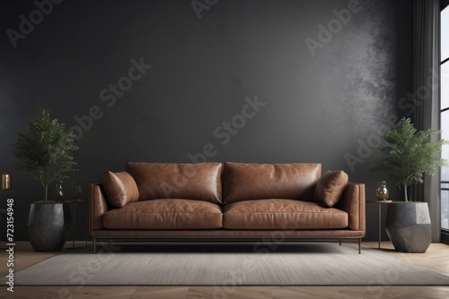modern living room with leather couch