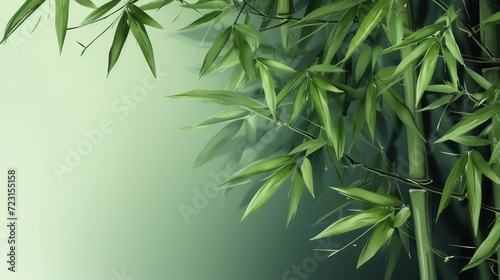 Green bamboo plant in tropical rainforest of Asia  with green leaves growing abundantly. Nature oriental background wallpaper.