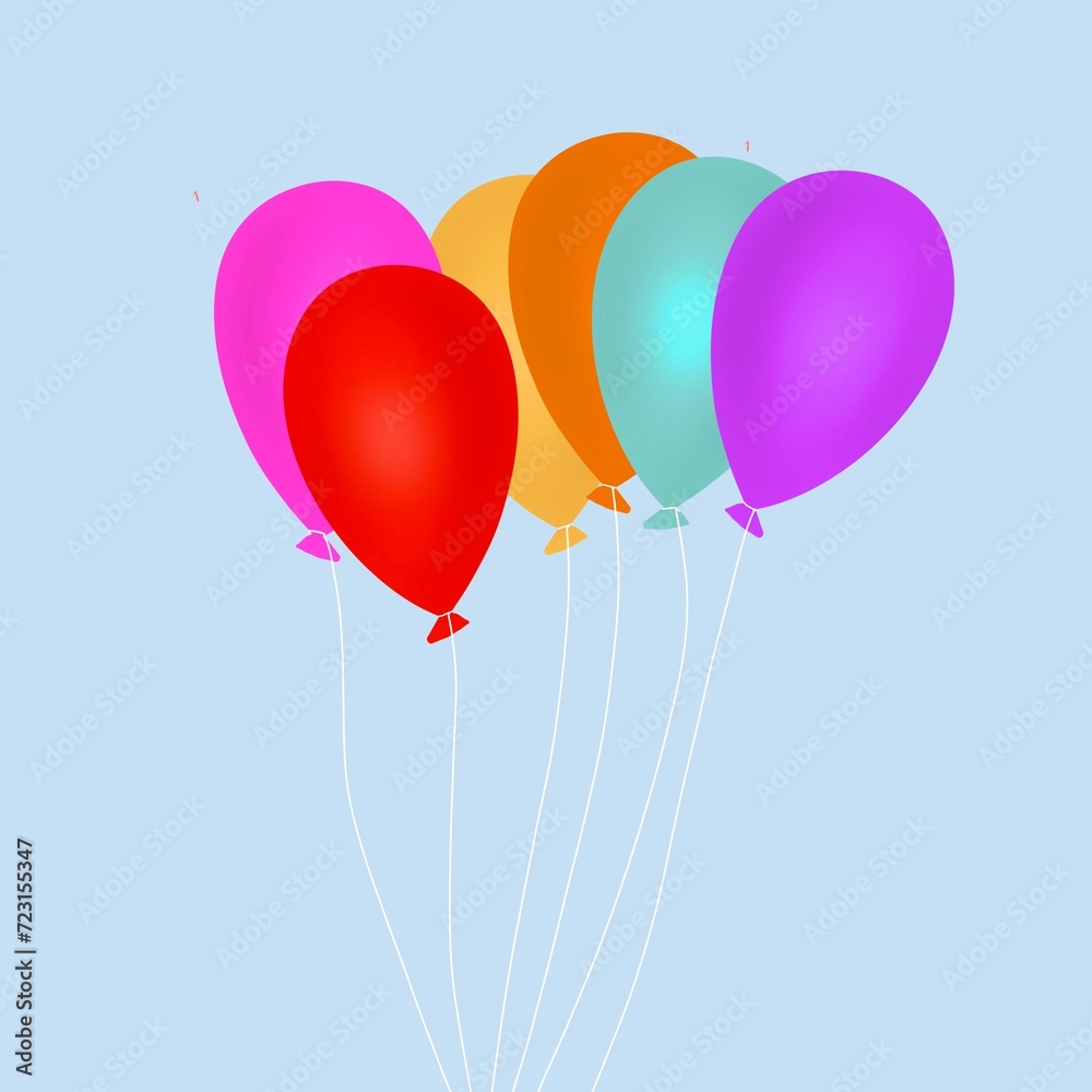 Drawing colorful balloons on blue background.