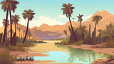 A desert oasis with palm trees. AI Generated