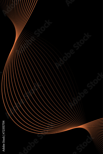 Abstract background with waves for banner. Standart poster size. Vector background with lines. Element for design isolated on black. Orange color. Brochure, booklet