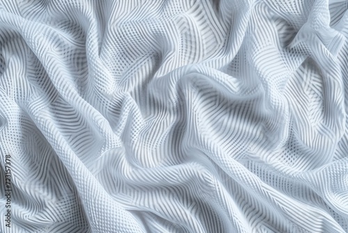 Top view of abstract grey mesh cotton fabric jersey texture for seamless pattern with a closeup on white sport clothing