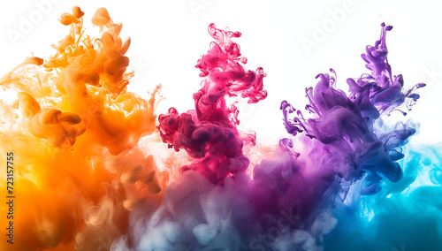 a colourful ink splashes down over white in