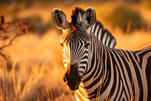 Zebra im hohen Gras der Savanne  Sonnenschein  erstellt mit generativer KI