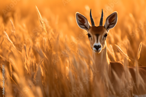 Antilope im hohen Gras der Savanne, Sonnenschein, erstellt mit generativer KI